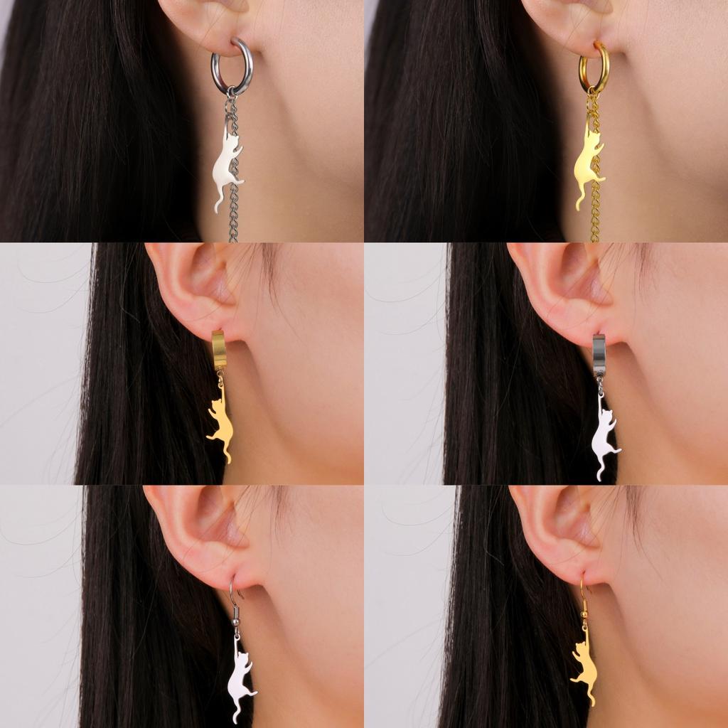 Jumping Cat Swinging Earrings Women's Stainless Steel Long tassel Earrings Fashion Earrings Cute Animal Jewelry Gifts