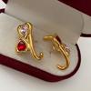 Double Love Stud Contrasting Colors Ruby Women'S Style Fashion Retro Temperament Atmospheric Light Luxury High-End