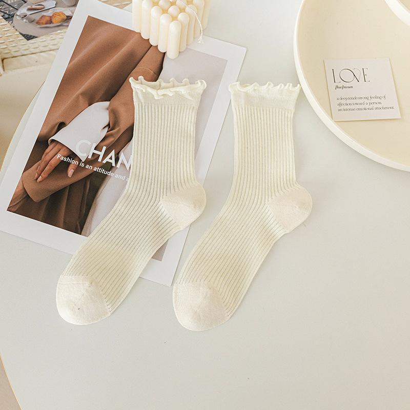 Women's Spring and Fall Cotton Ballet Style Lace Mesh Tube Stack Socks