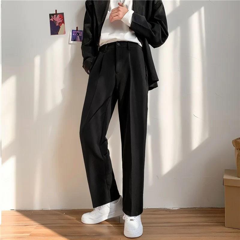 FiveFive Men Korean Loose Straight Trousers Male Solid Color Wide-leg Pants Men Students Leisure Suit Trouser Plus Size