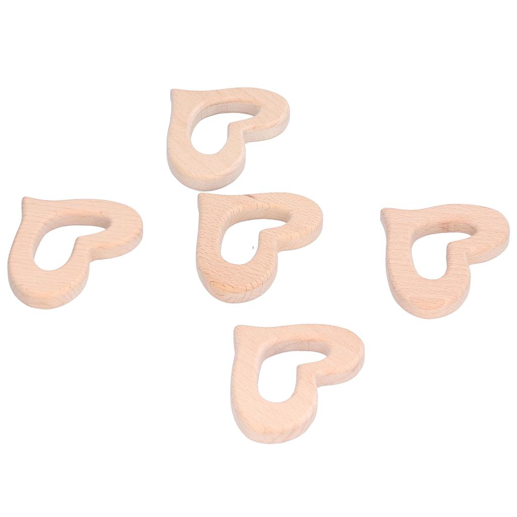 5Pcs DIY Baby Wood Teether Toys HeartShaped Polished Necklace Pendant Art Craft Accessory