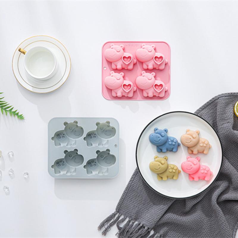 Four Cavity Hippo Silicone Mold Heart Design for Chocolate Candy Baking Creative Pastry Tools