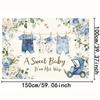 2D Boy Baby Shower Backdrop, Denim Outfits & Blue Roses Background for Photoshoot
