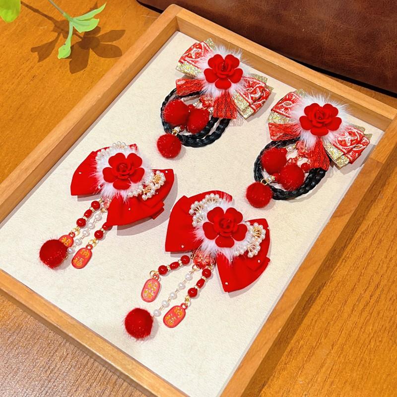 Hanfu Kopfschmuck Kinder Neujahr Haarnadel Niedlich Süß Chinesischer Stil Rote Haarspangen Quaste Antiker Stil Haarspange