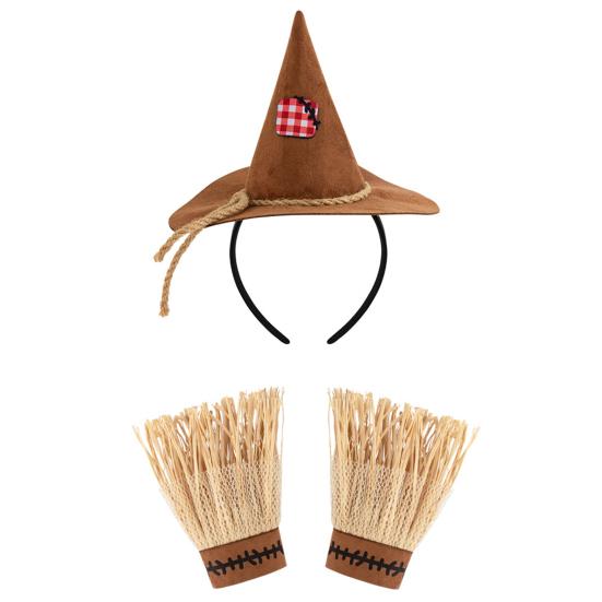 Unisex Scarecrow Bracelets Costume Set, with Headband Pointed Hat And Straw Decorated Bracelets, Halloween Cosplay for Farm Party Accessories Pastoral
