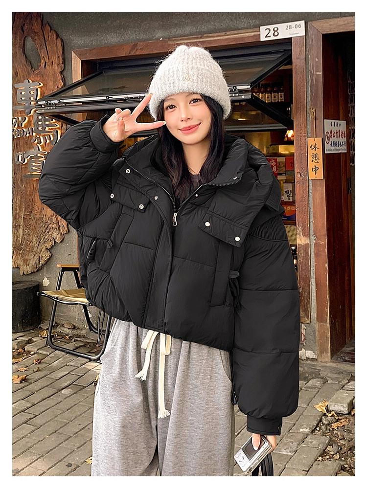 Dames Kort Hette Vindtett Tykk Varm Vinterjakke