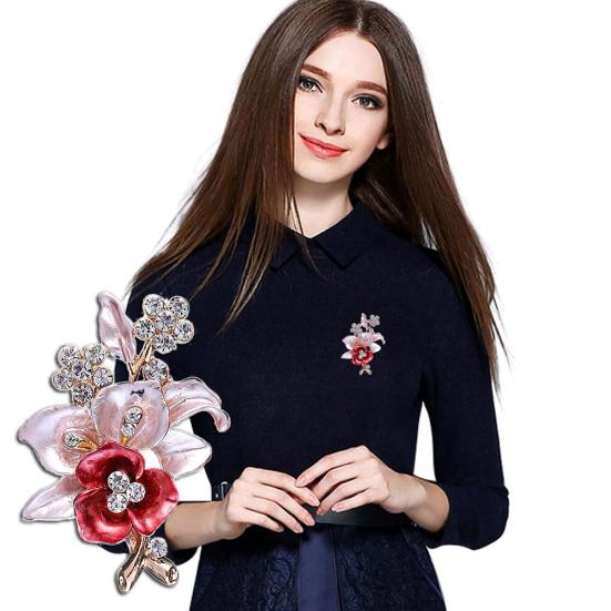 Shiny Rhinestones Flower Jewelry Women Girls Fashion Scarf Shawl Brooch Pin