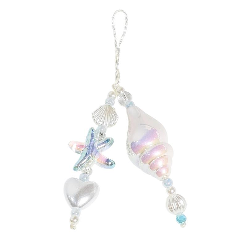 Unique Ocean Style Clear Sparkling Beaded Earphone Holder Chain Featuring Seashells Pearls Accent And Phone Decoration