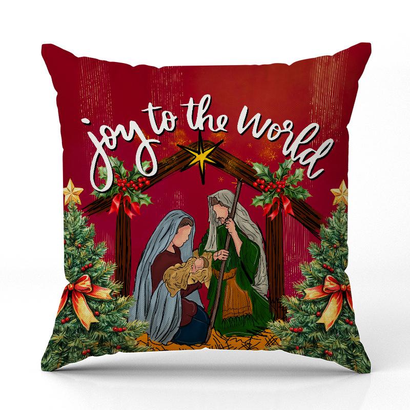 

New Red And Green Birthday Christmas Pillow Cover Linen Print Pillow Cover Festive Room Sofa Ornament Cushion Cover