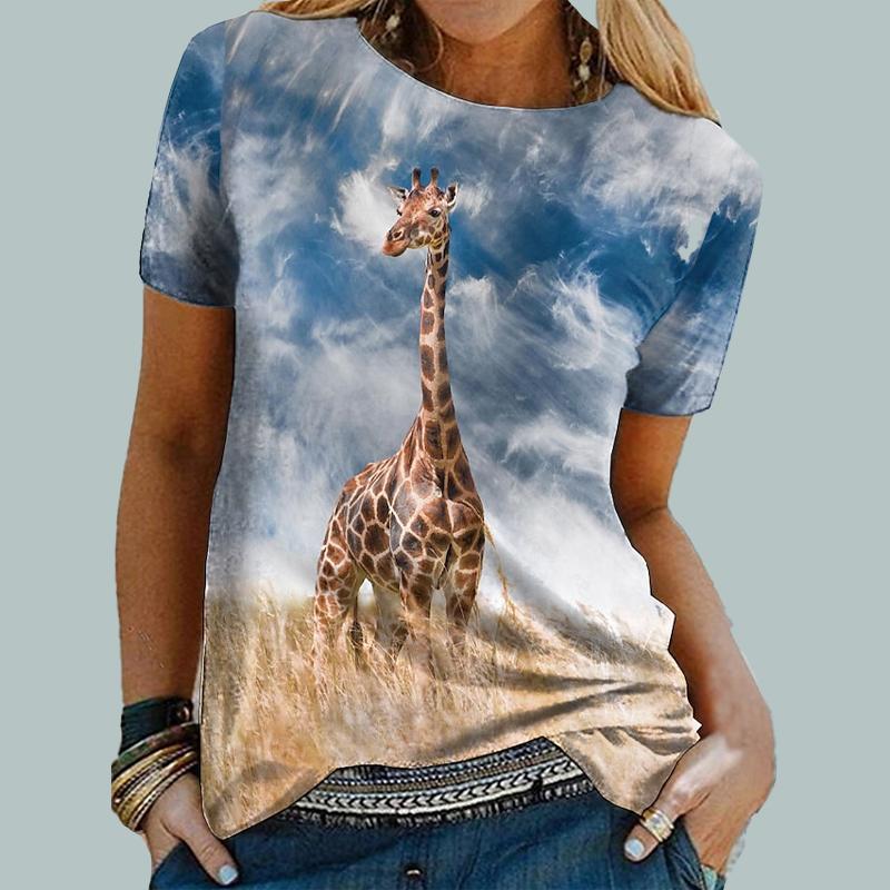 

Женская летняя футболка, футболка с короткими рукавами с принтом жирафа, повседневный топ с принтом