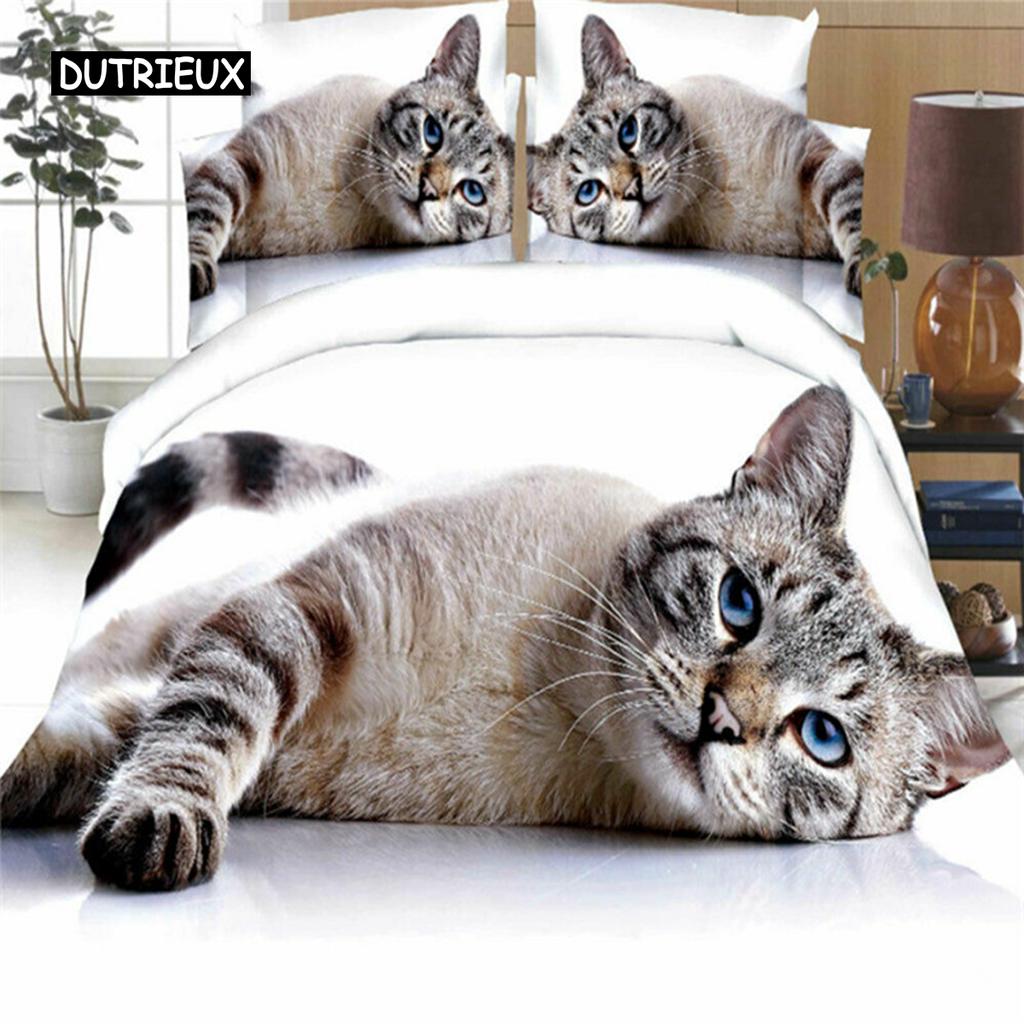 Duvet Cover 3D Cute Cat Dog Print Bedding Set Cute Duvet Cover Wild Animal Tribal Bed Cover Women Girls Kid Bedroom Decoration