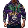 Men's Sports Casual Fleece Hoodie Carnival Print Hoodie Cardigan Zipper Multi-pocket Hoodie Coat