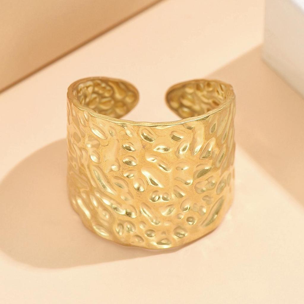 European and American Retro Hammered Texture Adjustable Stainless Steel Ring
