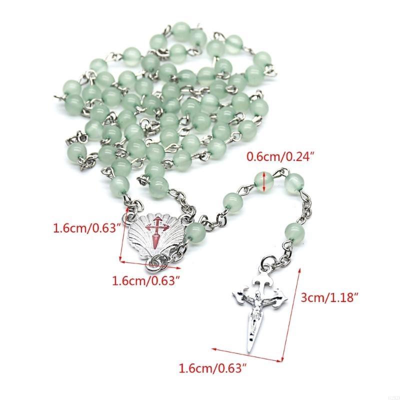 62KD Resin Beads Rosary Necklaces Catholic Crucifix Pendant Church Souvenirs Prayer Long Chain Men Women Christian Gift