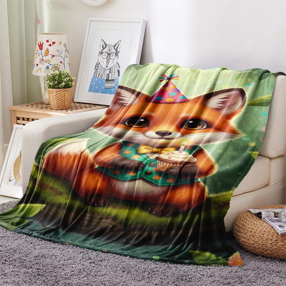 1PC Retro-style animals Print FlAannel Blanket, High quality Comfortable for All Seasons, Home Decor, Warmth and Comfort