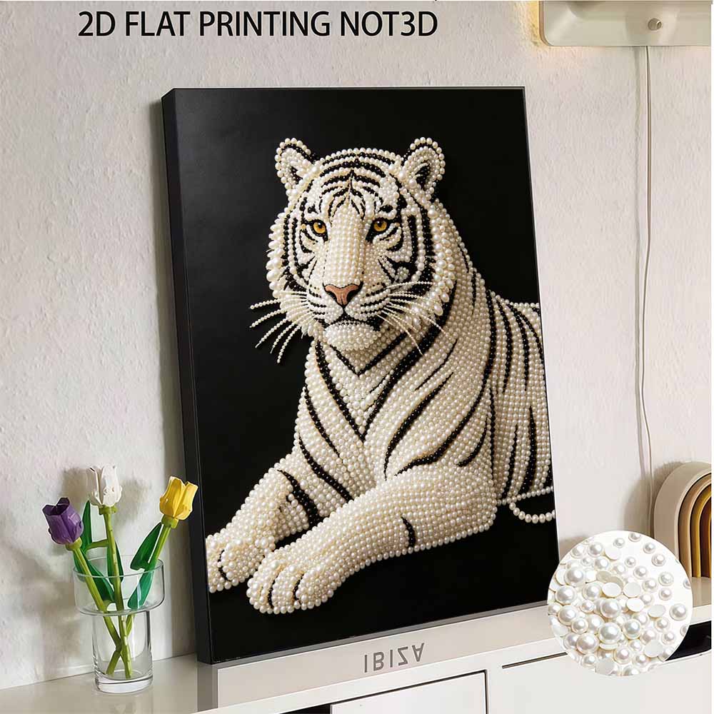 5D DIY Pearl Diamond Painting Kit White Tiger Full Drill Embroidery Mosaic Art Home Wall Decor Gift