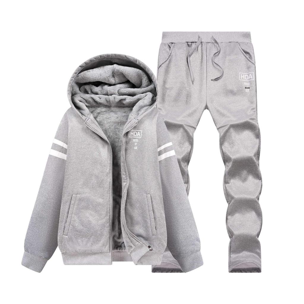 Men's Winter Thick Velvet Hoodie & Jacket Set - Warm & Casual Sportswear