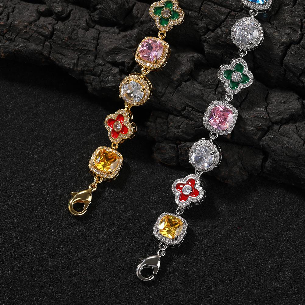 New dopamine color diamond-encrusted flower bracelet exquisite light luxury geometric adjustable jewelry