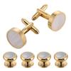 Natural Pearl Shell K Gold Cufflinks Six-Piece Set High-End Tuxedo Men'S Deep Sea Fritillary Cufflinks Set Sleeve Spikes