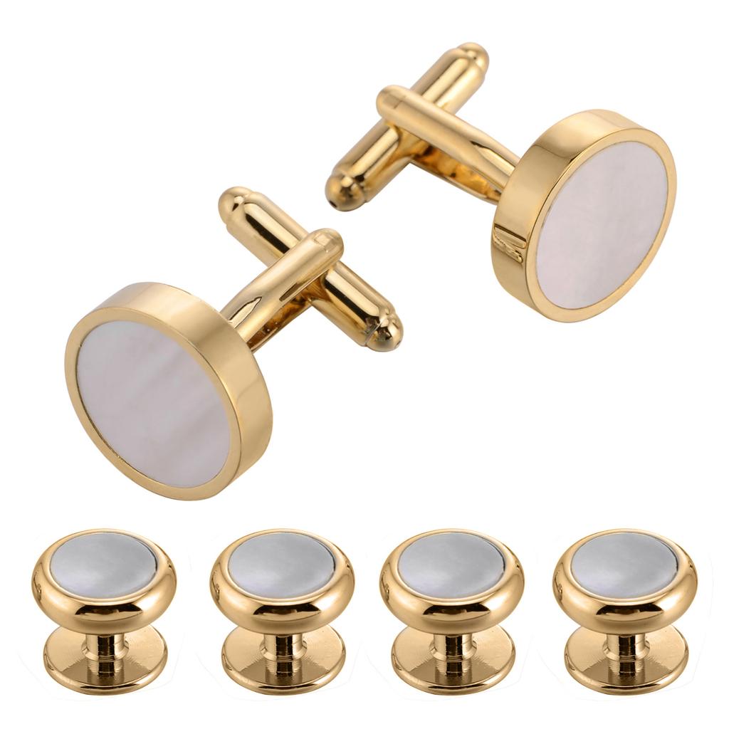 Natural Pearl Shell K Gold Cufflinks Six-Piece Set High-End Tuxedo Men'S Deep Sea Fritillary Cufflinks Set Sleeve Spikes