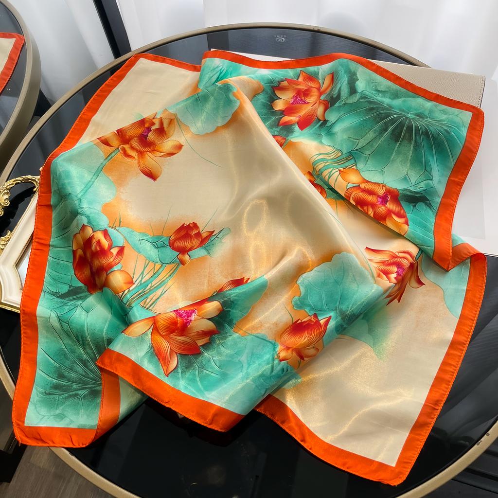New Satin Shawl Design  Print Silk Square Women Neck Scarves Wrap Headkerchief Beach Hair Band Women's Bandana Silk Scarf