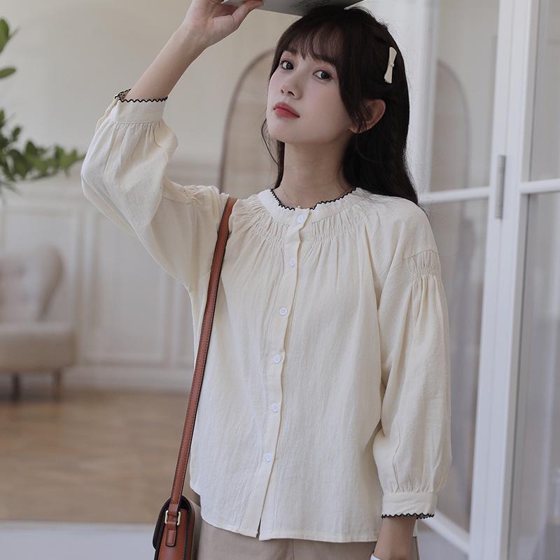 2026 Spring Retro Elegant Long-Sleeve Women s Shirt - French Chic Design Medium абрикосовый