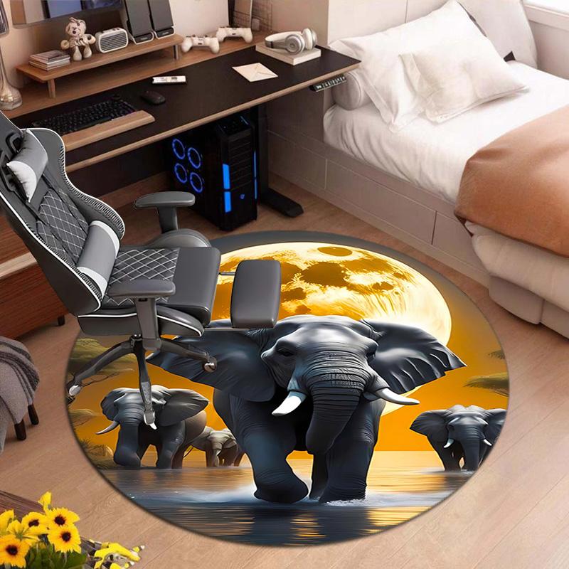 1Pc Elephant Circular Print Rug - Home Decoration Carpet For Living Room Bedroom Flooring Computer Chair Area Rug