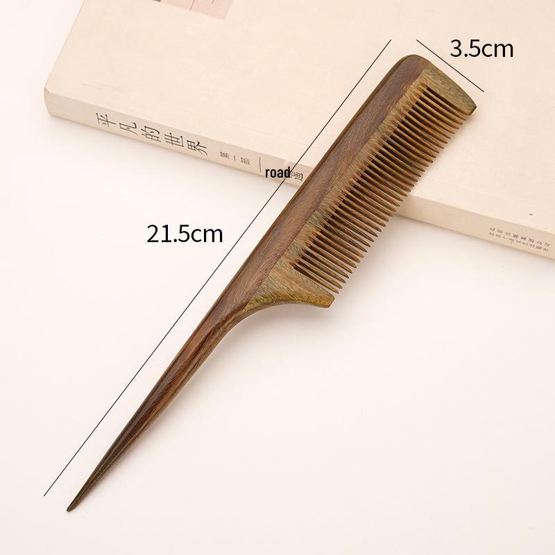 

Очень большая расческа-игла из зеленого сандалового дерева с мелкими зубьями для профессиональной укладки волос, заостренный хвостик, дизайн бамбука