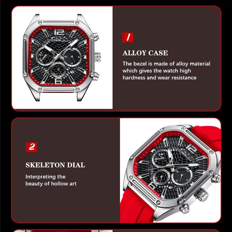 CRRJU New Watch 2311 Men's Watch Silicone Strap Six Pin Business Watch Casual Boys