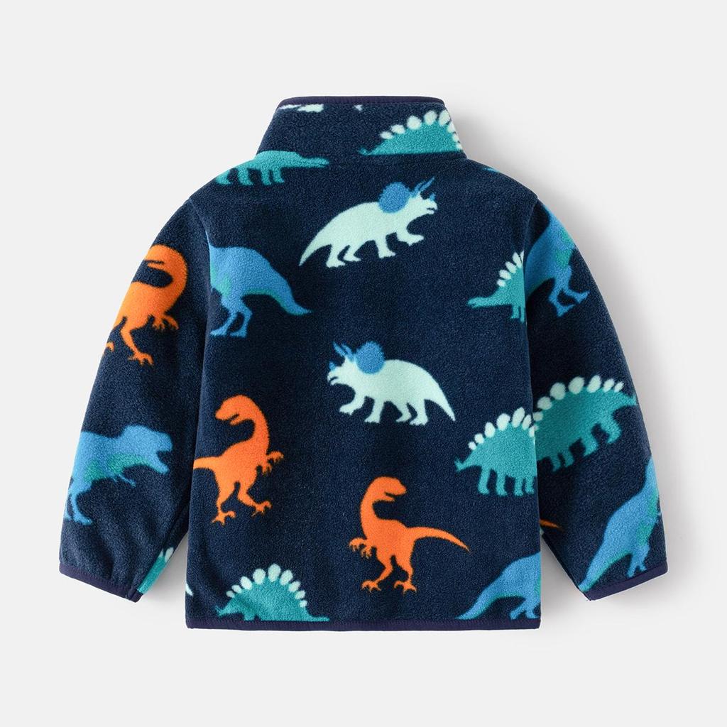 Kids’ Printed Fleece Jacket - Boys' & Girls' Warm Top, Stand Collar Cardigan for Autumn and Winter