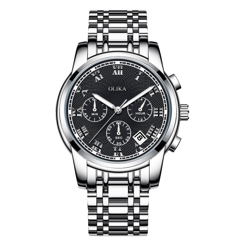 New Top Brand Fashion Men's Watch Fine Steel Band Casual Sports Luminous Waterproof Three-Eye Six-Pin Watch