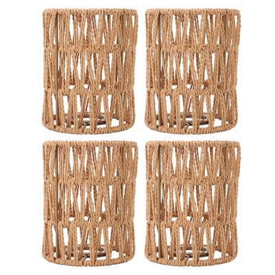 4 Stück Lampenschirm Retro Imitation Rattan Böhmischer Stil Handgewebter Lampenschirm für Stehlampen