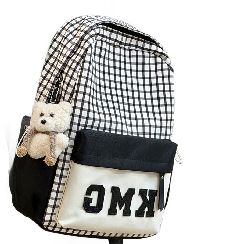 Schoolbag plaid backpack female student schoolbag Korean version large capacity lightweight backpack cute cartoon pain bag new campus bag