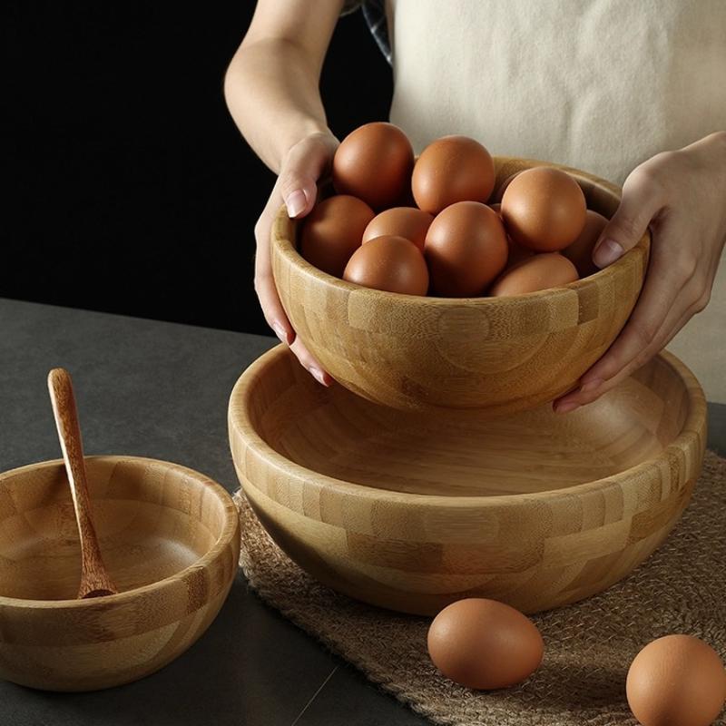 Japanische Salatschüssel Holzschüssel Nudelschüssel Bambus Lamian Nudelschüssel Set Groß und Nudelholzbecken Küchenzubehör
