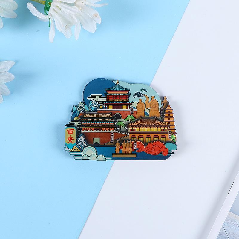 National City Scenic Cartoon Holz-Epoxid-Kühlschrankmagnet