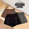 Petite High-Waisted Woolen A-Line Skort - Autumn & Winter Double-Breasted Style
