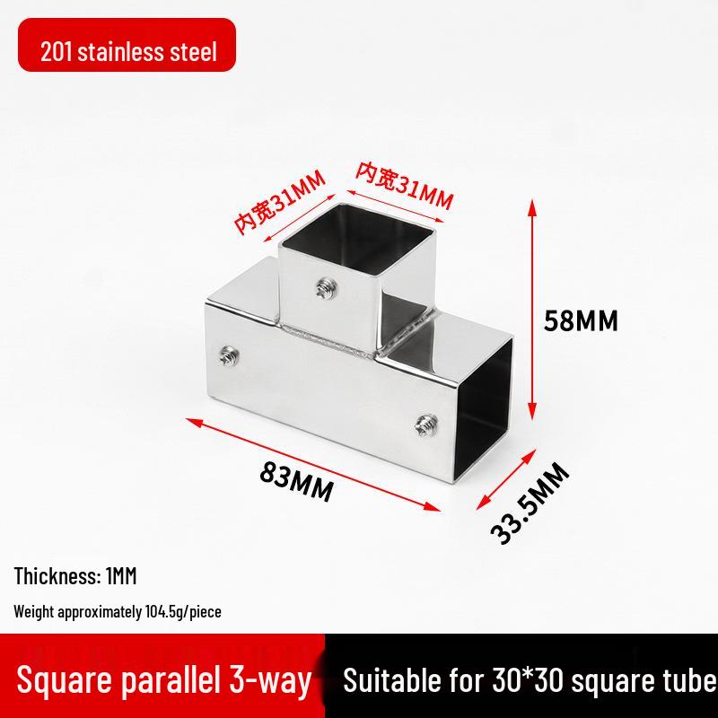Stainless Steel Four-Way Square Tube Connector (20/25/30mm)