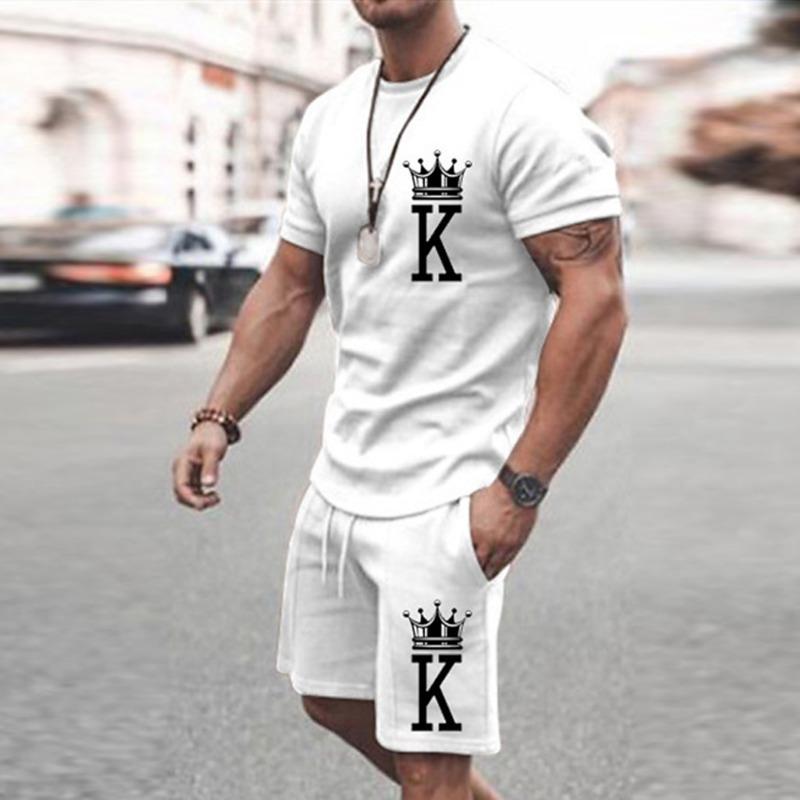 2025  New Men's Summer Leisure Sports Running Set Oversized Men's Refreshing Top Y2K Style Printed 3D Poker Pattern Fashion Set