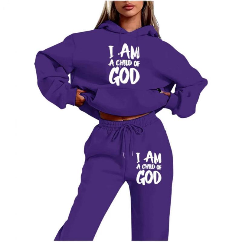 Trend Plus Size Fleece Sweater Sweatpants Set New Hooded Drawstring Printed Alphabet Sweater