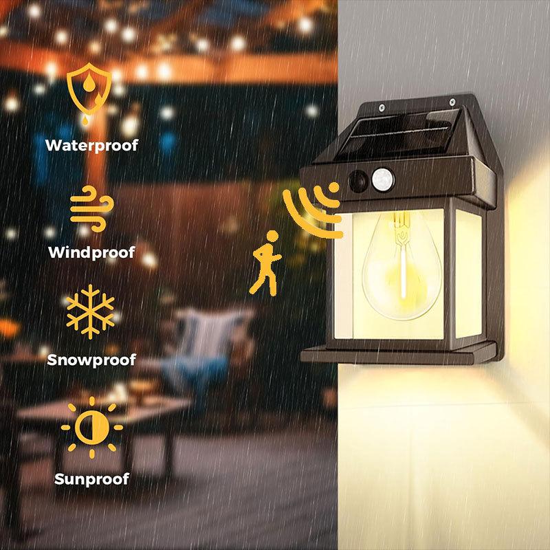 Outdoor Solar Tungsten Wall Light with Motion Sensor IP65 Waterproof LED Safety Light for Patio Outdoor Deck Porch Barn Garage