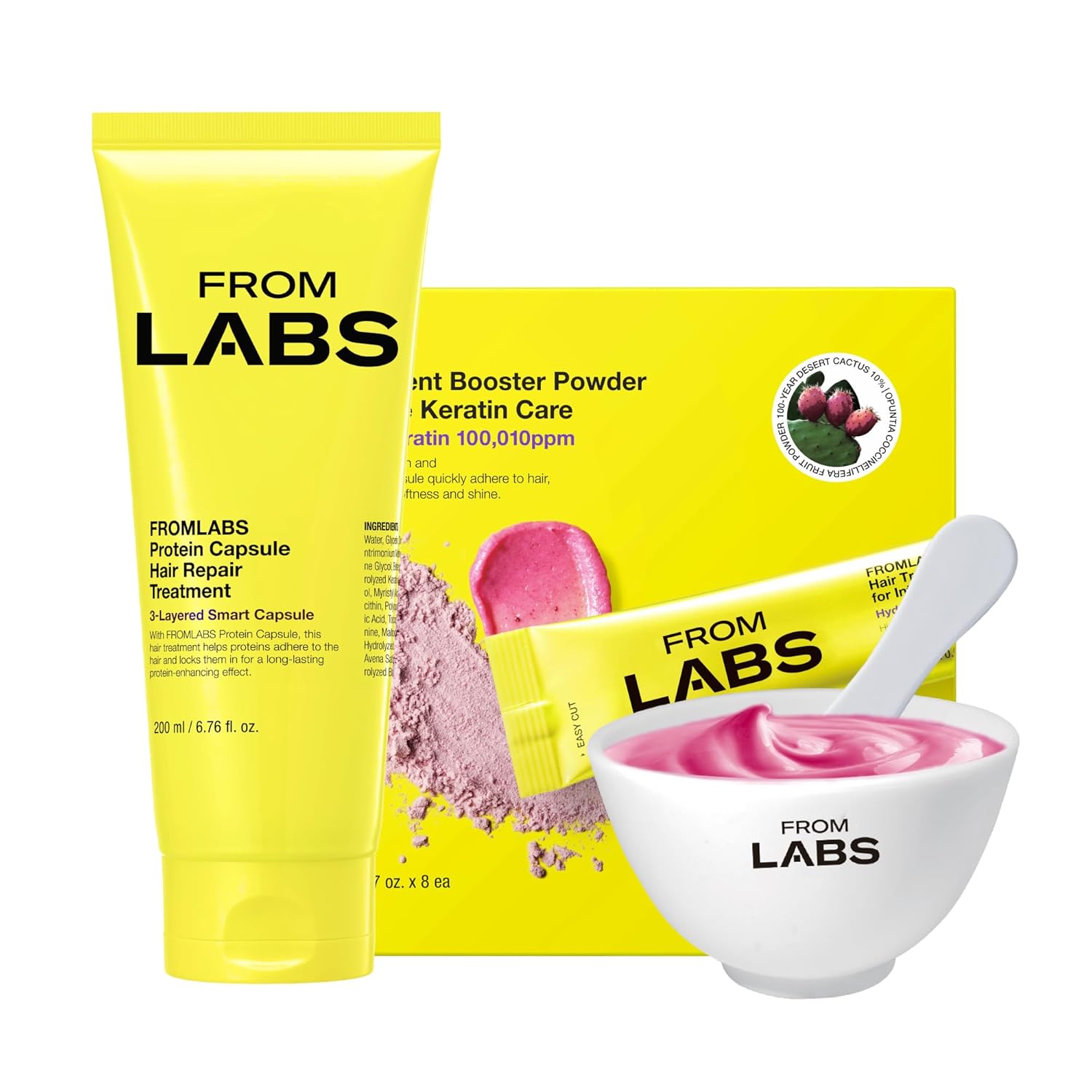 

FROM LABS Protein Capsule Rapid Repair Hair Treatment 200ml,3-Minute Keratin Hair Mask & Deep Conditioner Treatment200ml+Powder8PACK