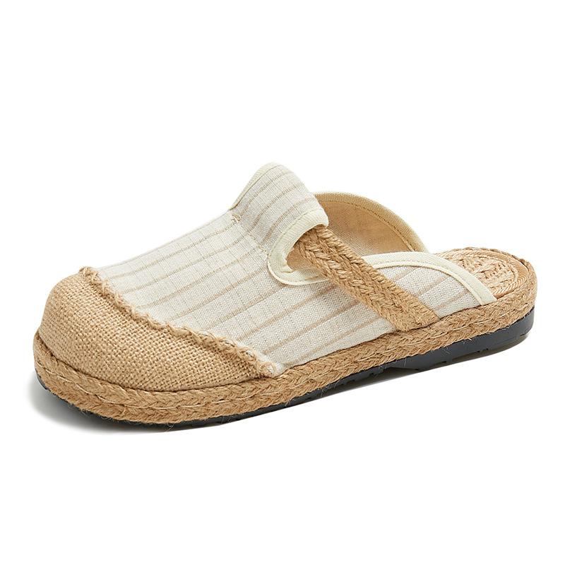 Johnature Sommerschuhe Damen-Hausschuhe, gestreift, Baumwolle, Hanf, außerhalb, flach, mit Freizeit, prägnante Damen-Hausschuhe