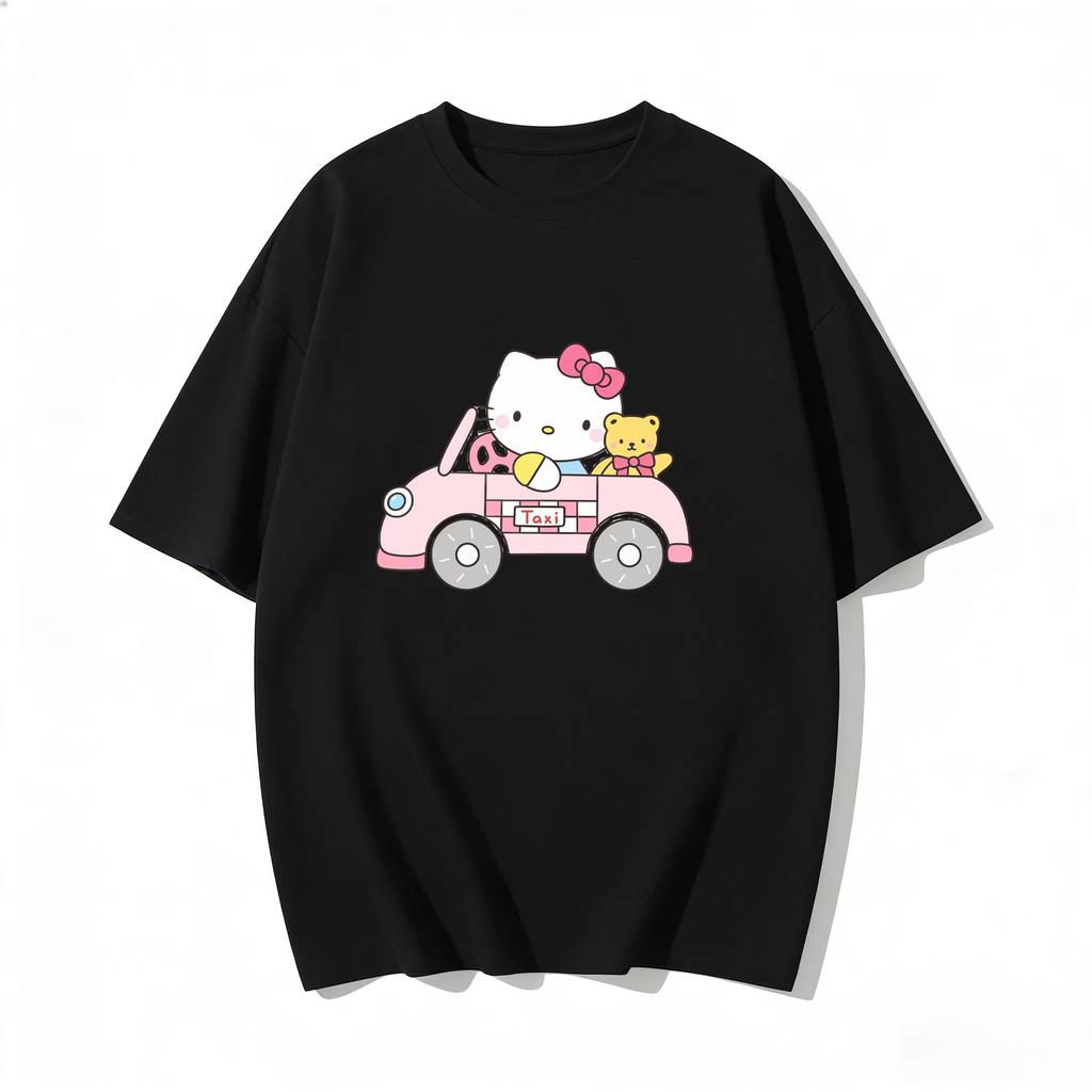 2026 new Summer HelloKitty Cute Graphic Tee Casual Short Sleeve Cotton Top for Women Girls Kawaii Cartoon Print Streetwear