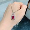 Retro Square Emerald Pendant Simulation Pigeon Blood Red Treasure Necklace Jewelry Accessories Set