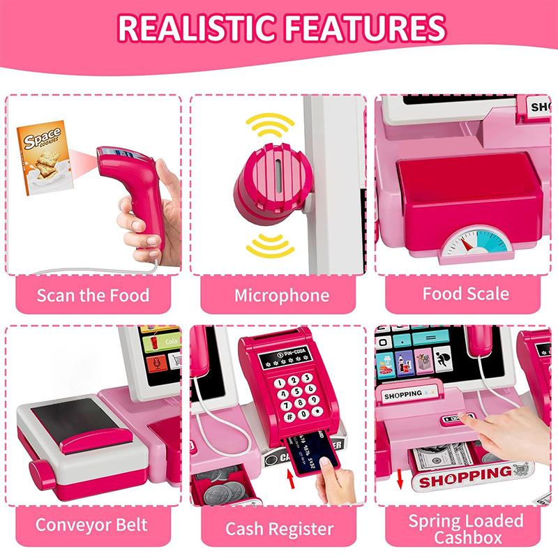Scanning Cash Register Calculator Coin Children'S Food Store Simulation Supermarket Play House Game With Sound Kids Toys Gifts
