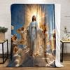 A divine figure in white robes surrounded by angels and glowing light. for all seasons blanket lunch break throw gift