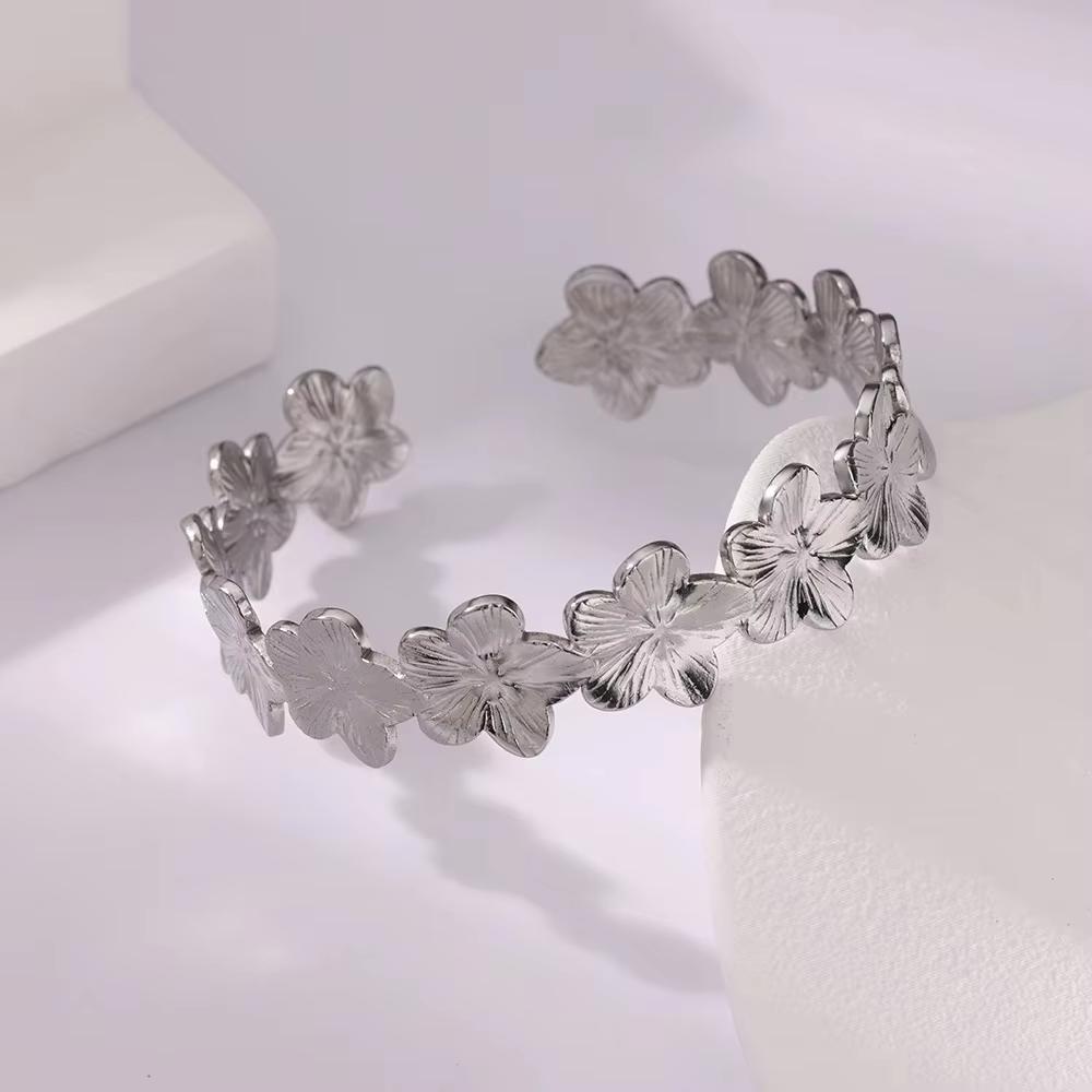 Stainless Steel Bracelet For Women Men Aesthetic Flower Leaf Bangle Opening Gold Color Geometric Bangles Bracelets Femme Jewelry