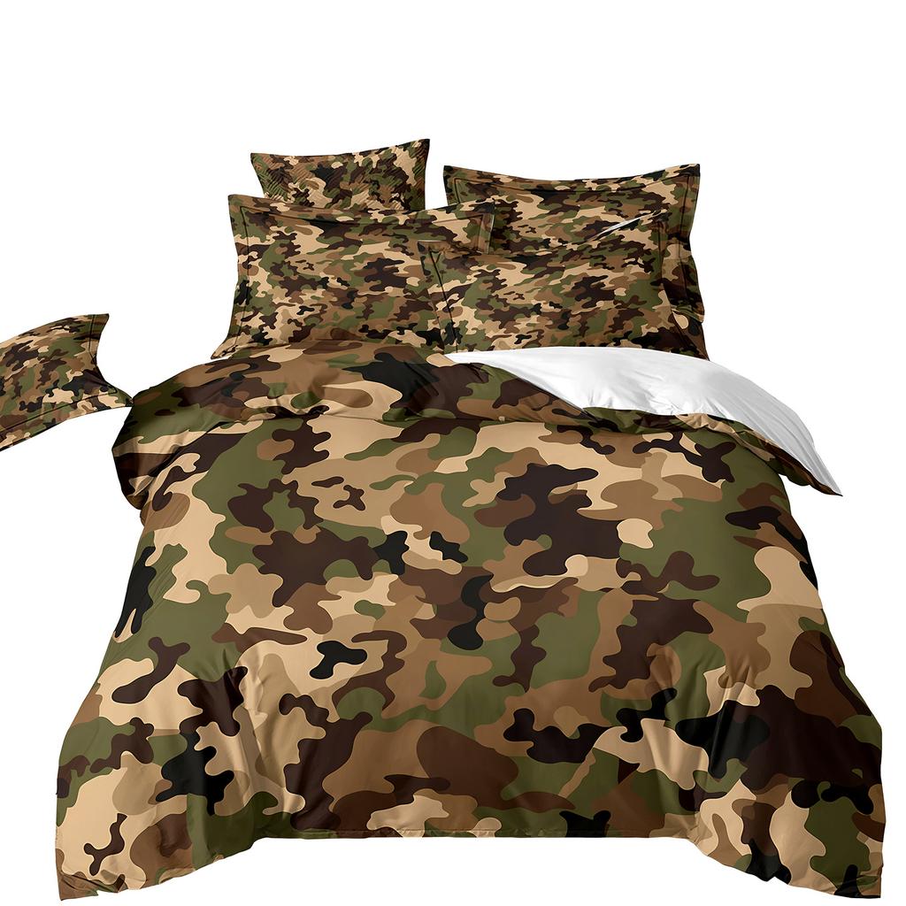 3D Three-Piece Camouflage Striped Quilt Cover Sheet Kit