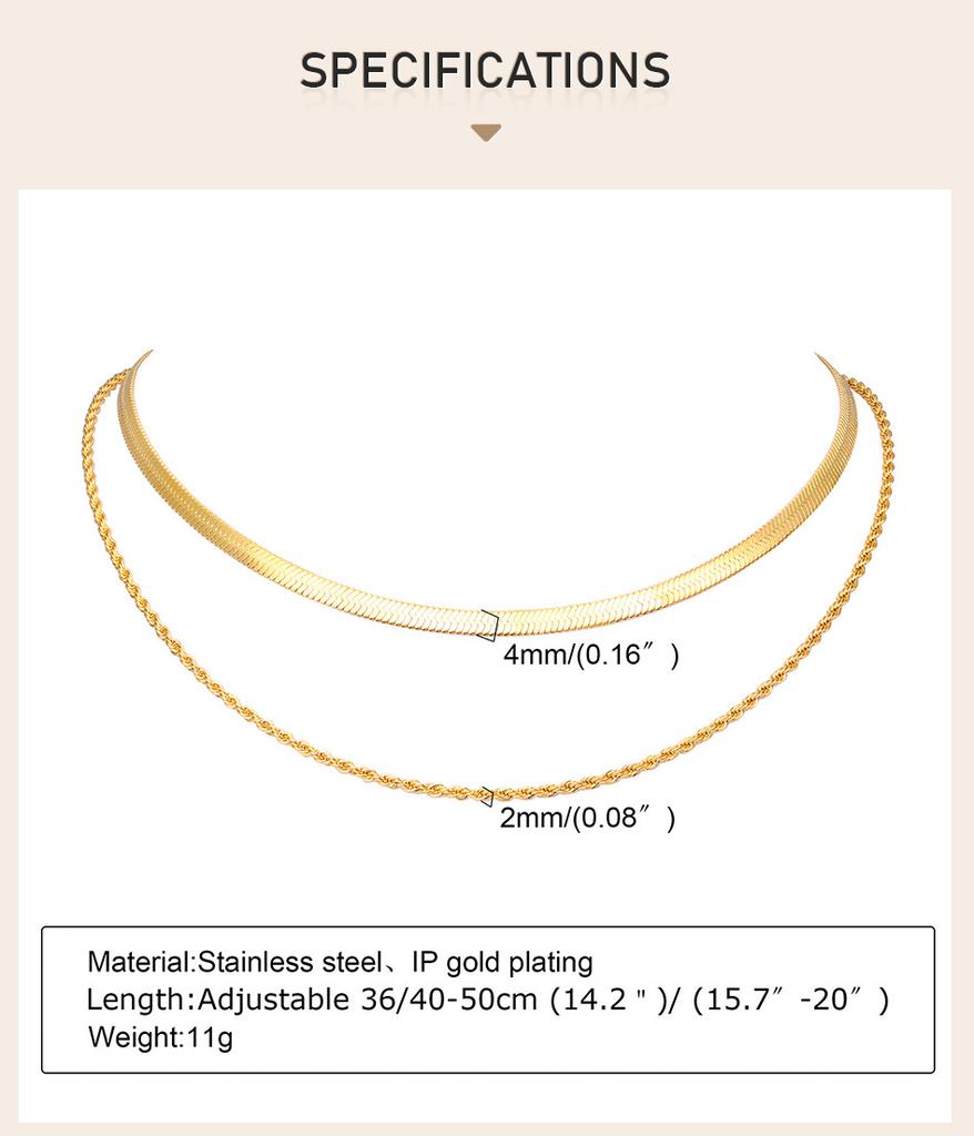 Snake With Rope Double Chain Herringbone Necklace, Layered Necklace for Women Bestfriend Birthday Gift