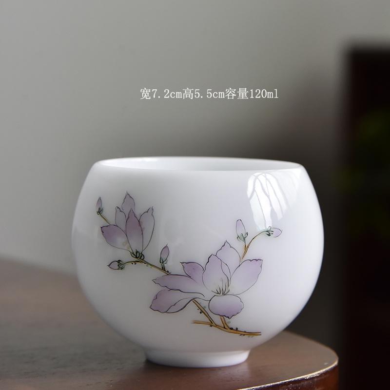120 ml Teetasse aus Eissamen-Schafsfett-Jade-Porzellan, handbemalte Blumen-Meistertasse, Zen-Meditations-Presstasse, Chazhan-Kung-Fu-Teeservice